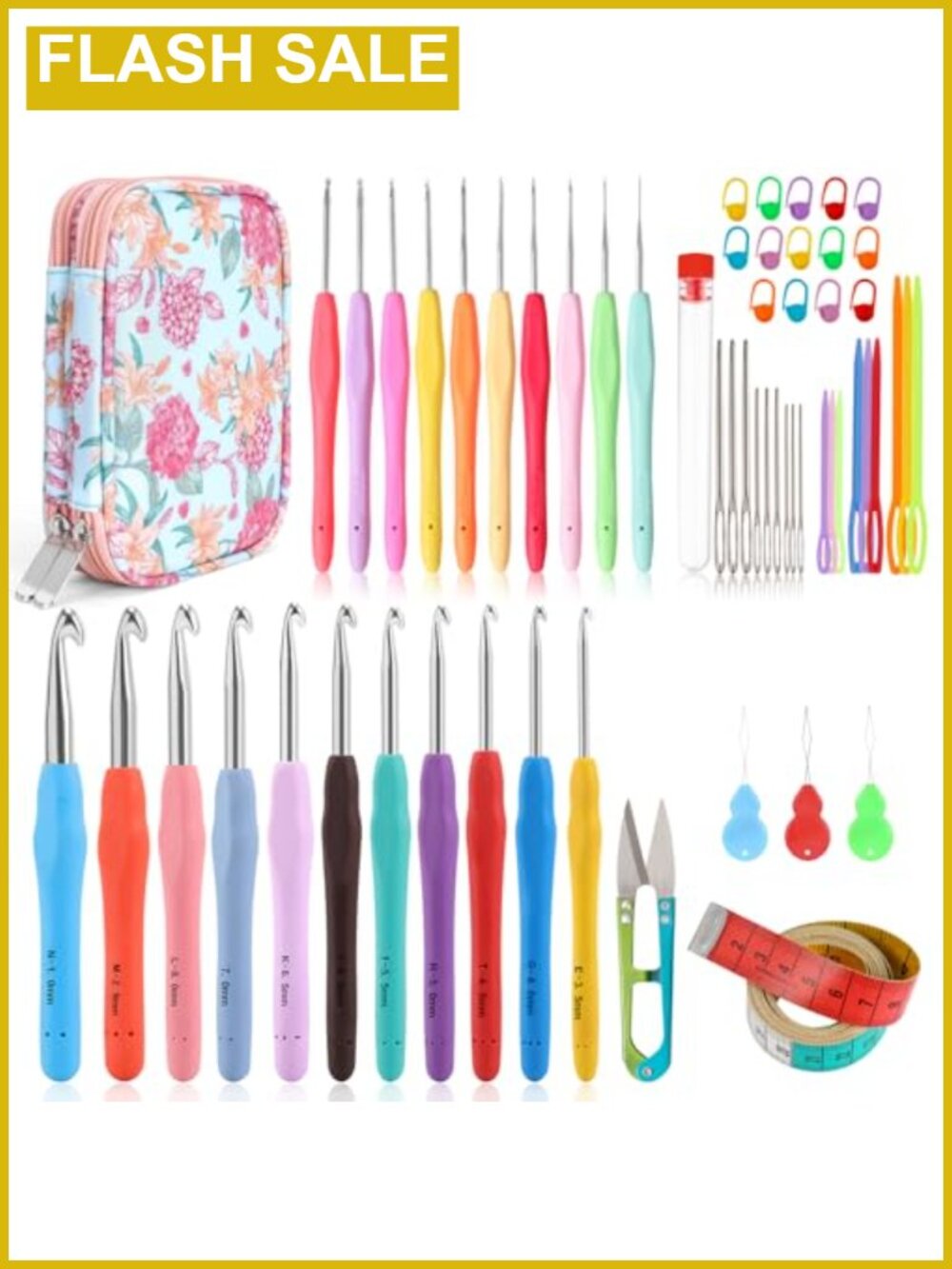 Ergonomic Crochet Hooks Set 21 Sizes 0.5-10mm with Case and Accessories